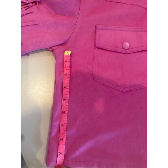 Judith March Pink Faux Suede Squad Rhinestone Fringe Western snaps Omega Shirt - Picture 6 of 11